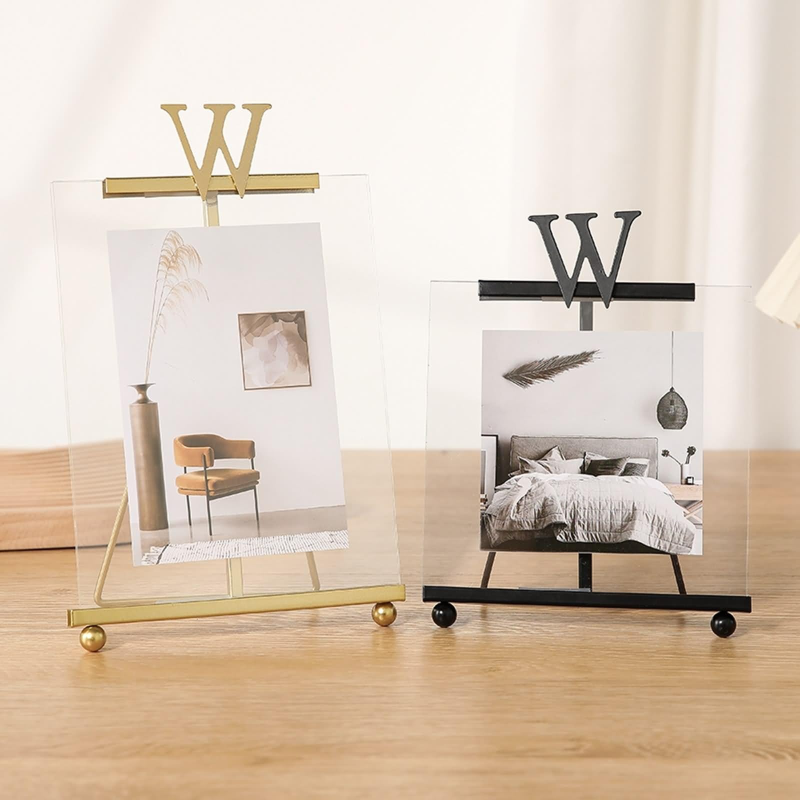 Photo Frame Vintage, Bilderrahmen Gold 13x18 Rechteckig mit W Vertikal für Tischplatte aus Metall