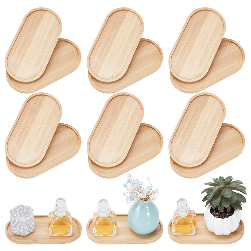 Lot de 12 plateaux de service ovales en bambou de 17 x 8,6 cm, petits plateaux décoratifs pour salle de bain, cuisine, petit déjeuner, porte-savon, bougeoir et accessoires d'organisation