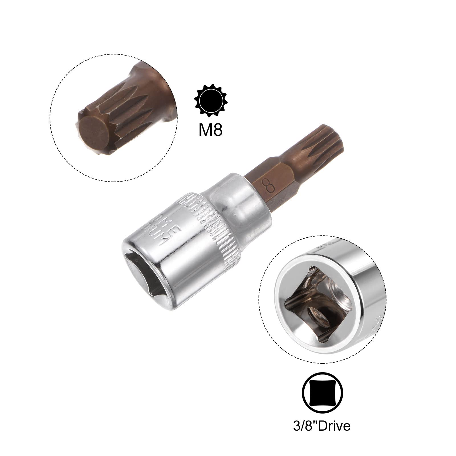 Sourcing Map M8 Spline Bit Socket, 3/8