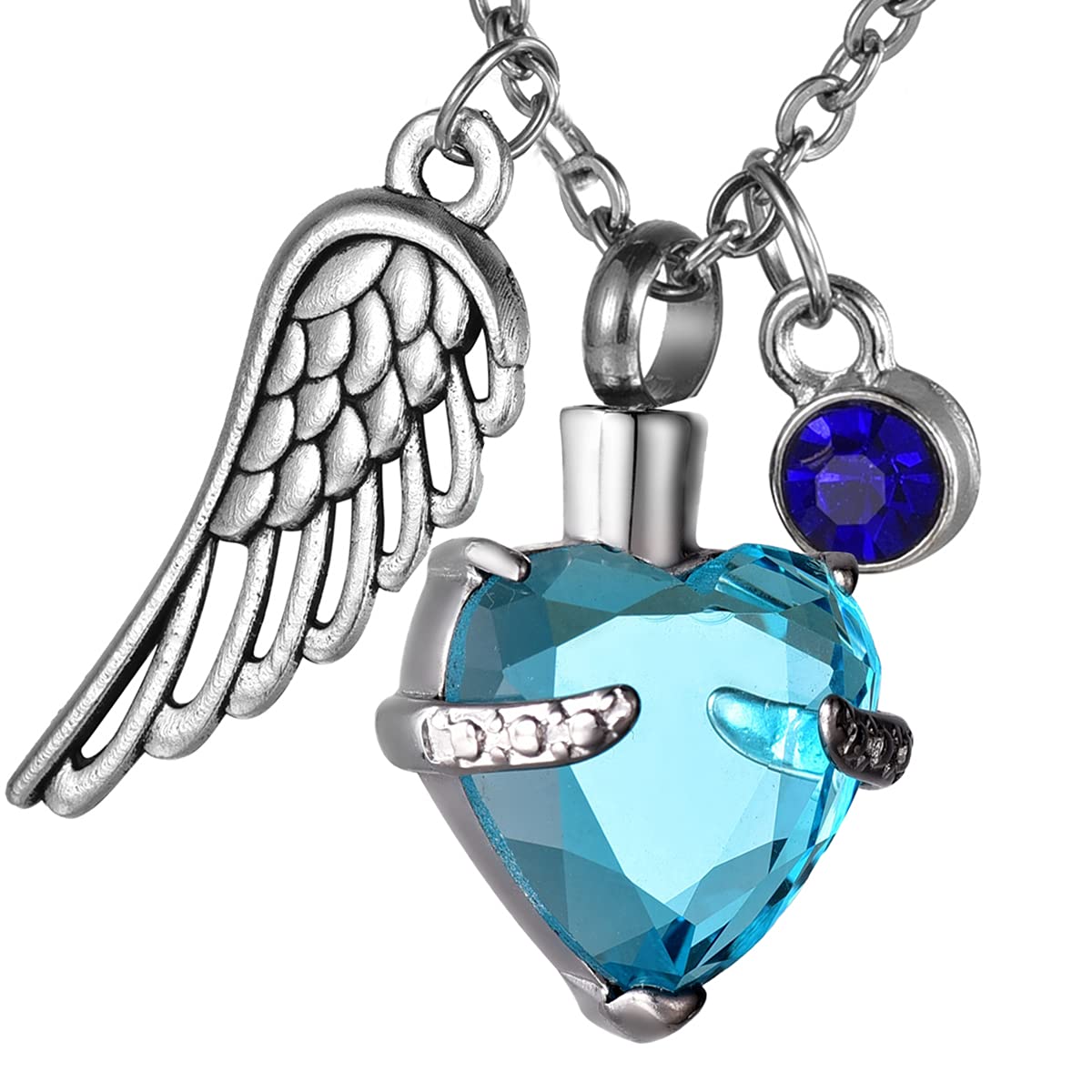 COCO ParkColorful Birthstone Loved Ashes in Heart Urn Pendant Necklace Cremation Jewelry Memorial Keepsake