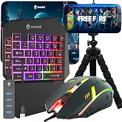 Kit Gamer Mobilador Celular Teclado Mouse Tripé Usb Rgb Otg