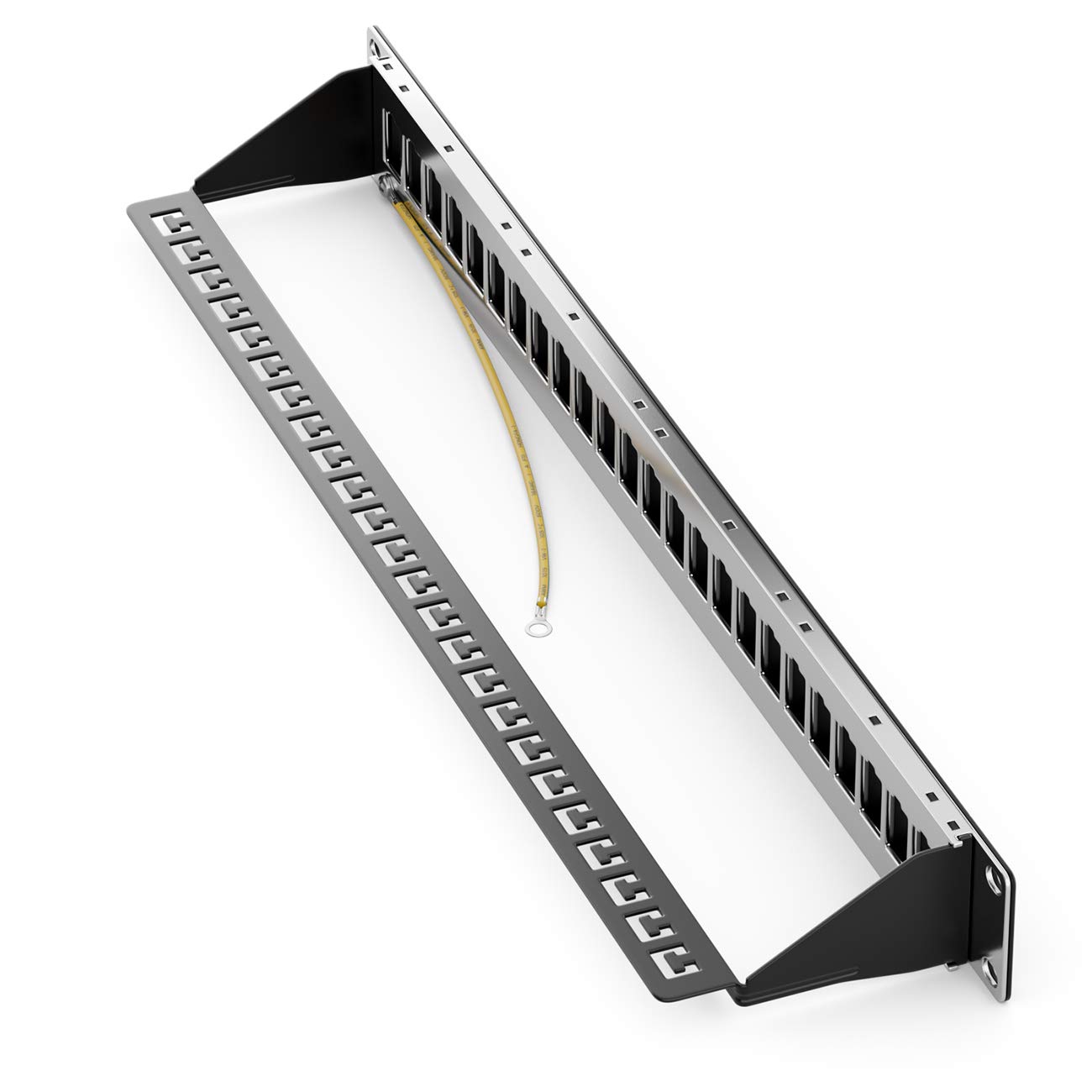 deleyCON 24 Port Patchpanel Patchfeld Modular für Keystone Module 1 HE 19" Zoll Rackeinbau Kompatibel CAT5 CAT6 CAT7 CAT8 LAN Netzwerk Verlegekabel Schwarz