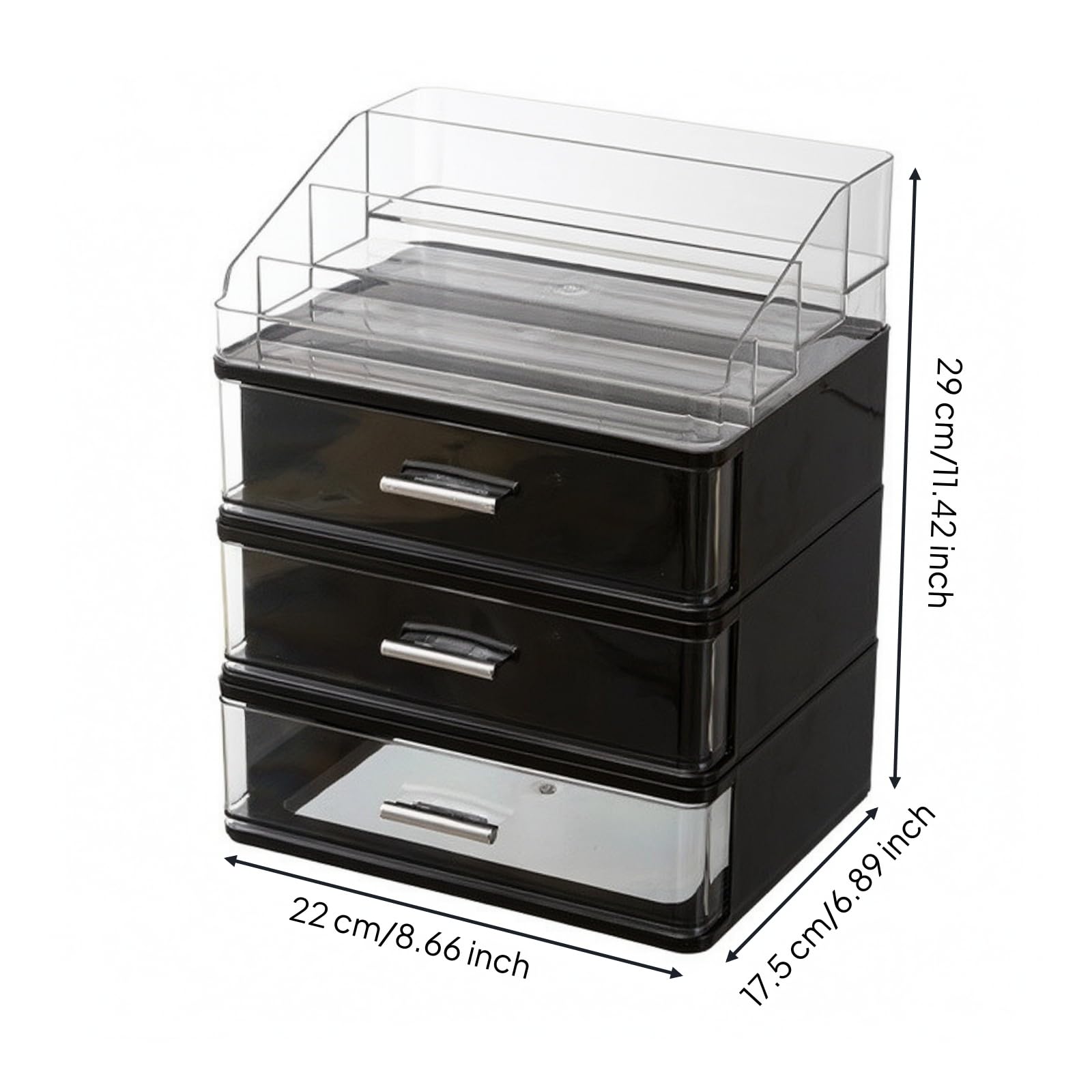 TISHITA Make-up-Organiz mit transparentem Obteil einfaches Design Kosmetik-Organiz mit Schubladen vielseitig Kosmetikorganiz für Badezimm, 3-Stufig