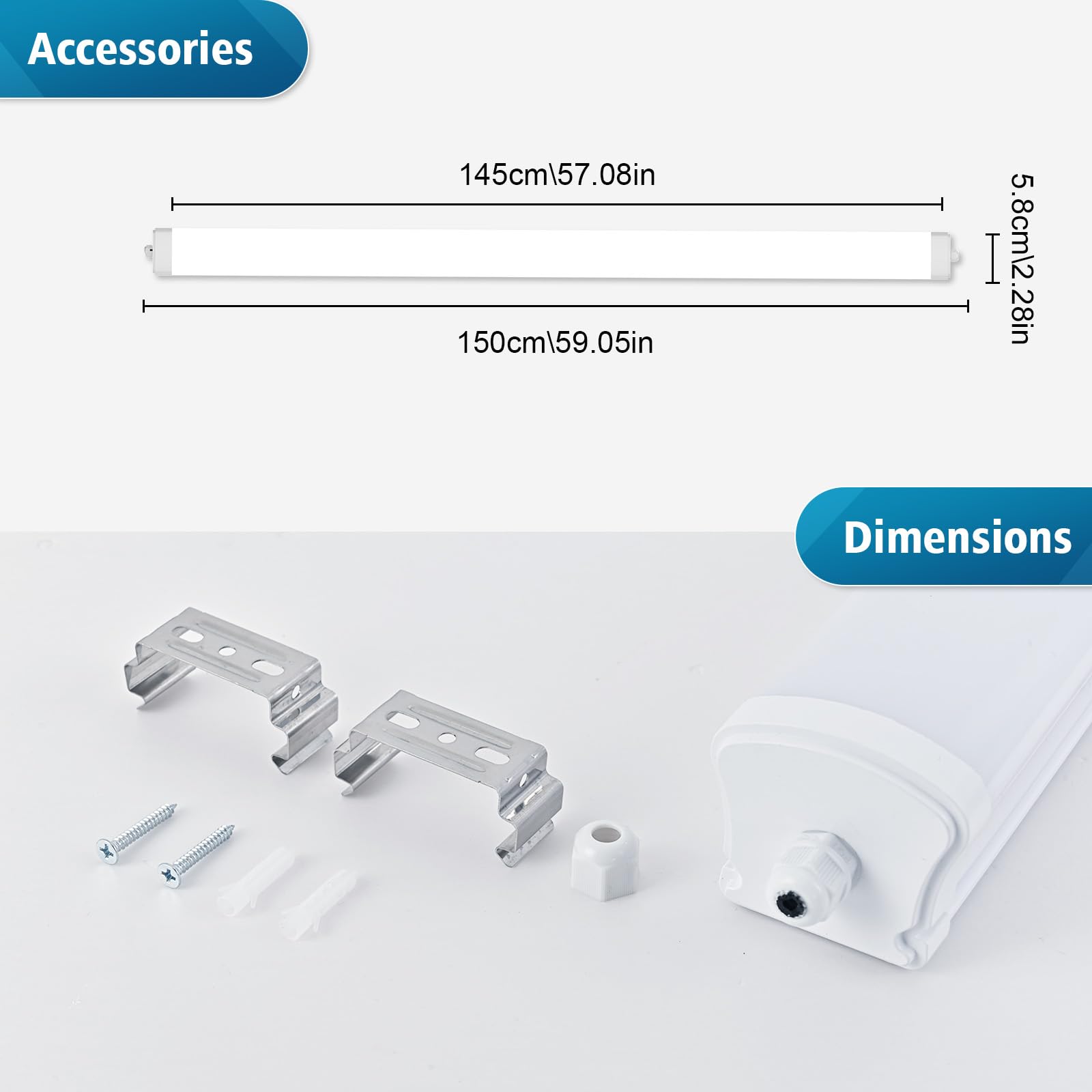 Feuchtraumleuchte LED 150CM, 48W 5280LM LED Feuchtraumlampe, Verknüpfbar 3000K/4000K/6500K Deckenleuchte Röhre, IP65 Wasserfest Lampe Lichtleiste für Werkstattlampe Kellerlampe, 2 Stücke