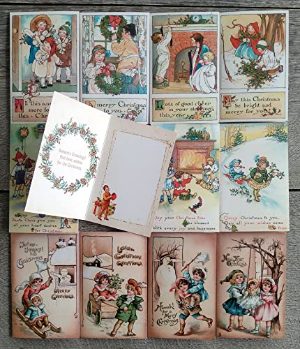 Image of PIXILUV CHRISTMAS ACITIVITIES (Pack of 12) Notecards Small Greeting Cards # Vintage Children Having Fun with Christmas Cheer ~ Vintage Christmas Postcards Reprint