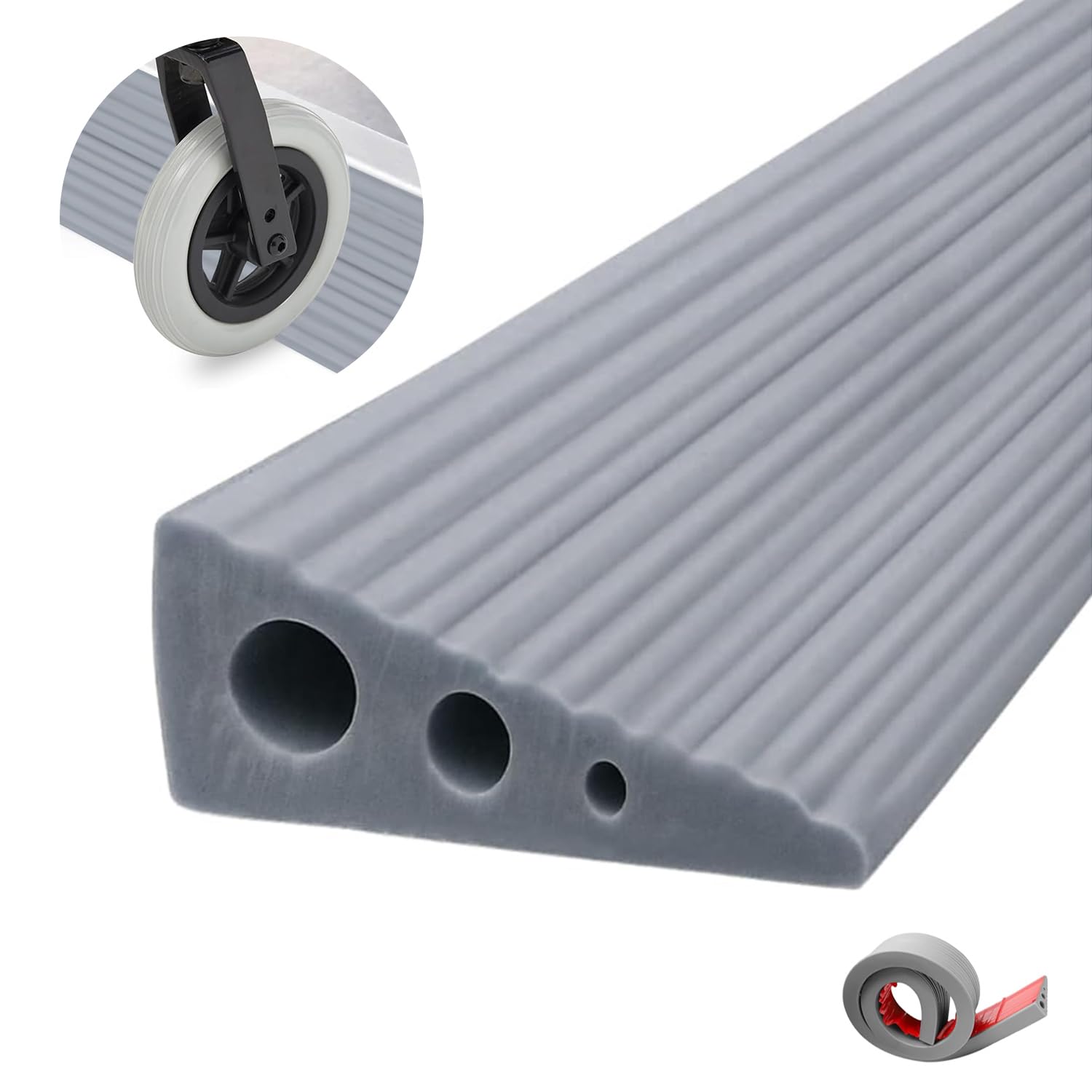 Rampe per soglia della porta, 100 x 6,5 x 2,5 cm, in PVC, per sedia a rotelle, passeggini, deambulatori o scooter (grigio)