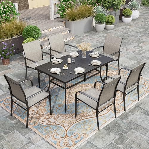 Image of HERA'S HOUSE Patio Table for 6, 59 inch Metal Dining Table w /Umbrella Hole