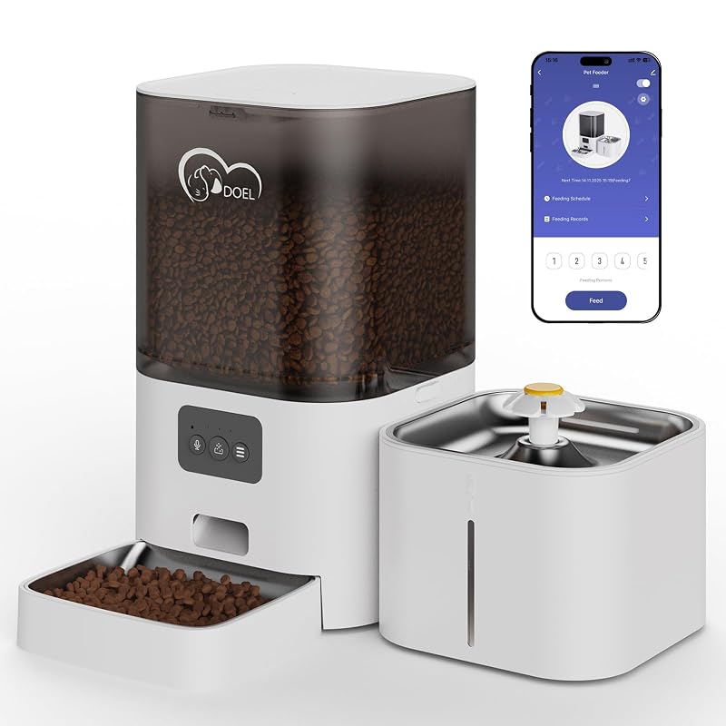 Comedouro automático para gatos DOEL com fonte de água, Wi-Fi 5G/2,4G e controle por aplicativo, 6 L