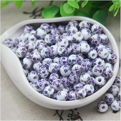 Miniatura 3 de 100 cuentas redondas sueltas de 0.315 pulgadas, cuentas espaciadoras decorativas de cerámica para joyería, fabricación de collares, patrón de