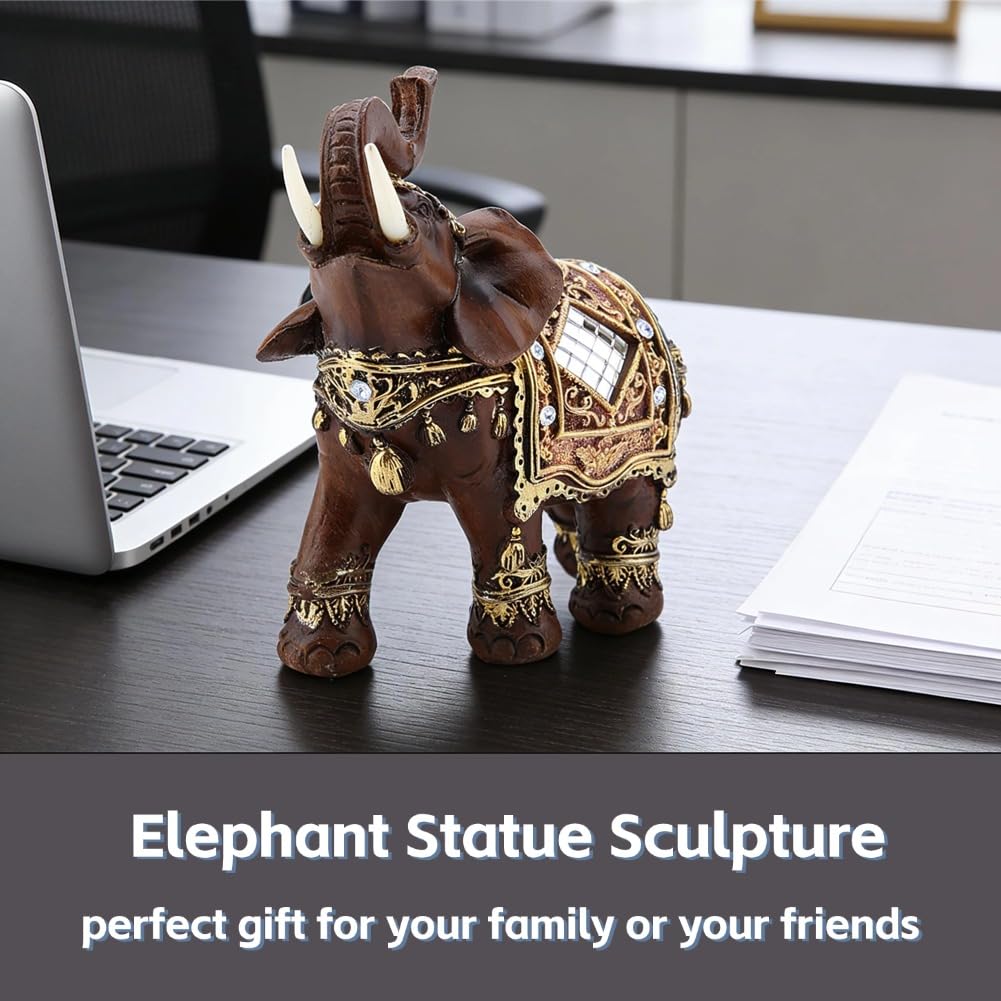 Uziqueif Elephant Decoration,Éléphant Statue Sculpture Collection Chanceux Richesse Feng Shui Ornement - Éléphant d'or/Grain De Bois 3D Figurine Home Desktop Décoration Cadeau,Silver Ears