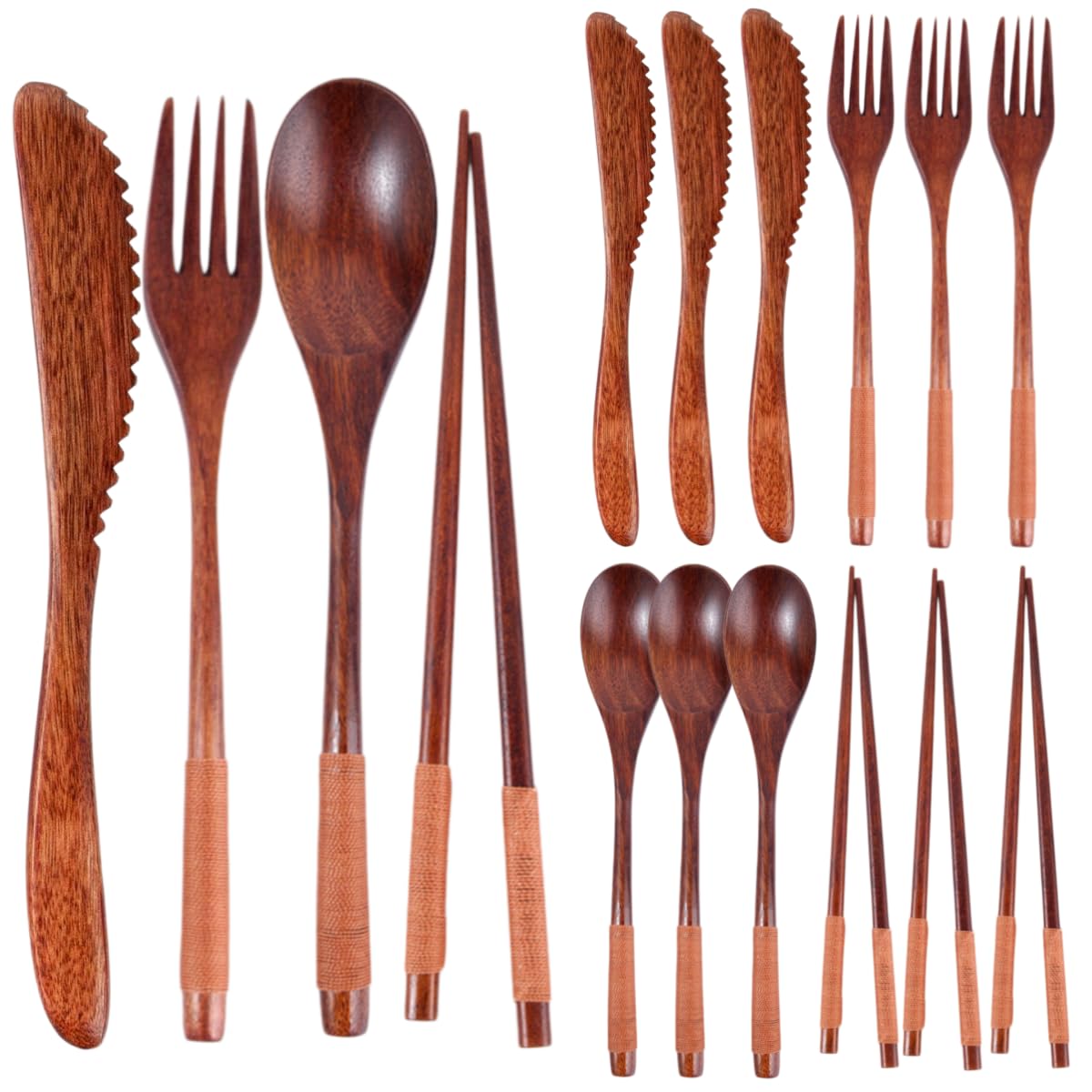 Cucchiai E Forchette Di Legno Set Portatile Di Bacchette Posate Forchetta E Cucchiaio In Legno Color Noce Ideale Per Set Da Tavola Riutilizzabili Linea Gialla 4 Set