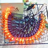 27.8Ft Fall Decor Flickering Flame String Lights Orange Halloween Lights with 25+2 Pack C7 Orange Flame Light Bulbs, Flame String Lights for Fall Halloween Decorations for Home Mantel Party Garden