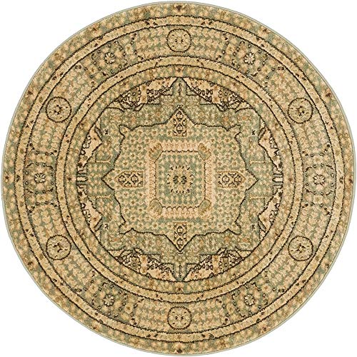 Rugs.com Amina Collection Rug – 3' Round Light Green Flatweave Rug Perfect for Kitchens, Dining Rooms