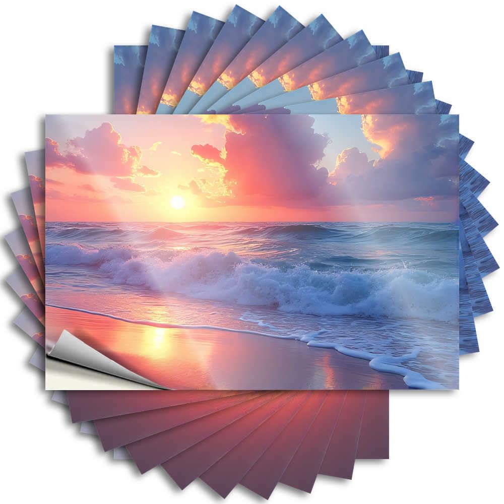 Music Water Sticker - Sunset Waves On The Beach Badass Durable Sticker Easy Apply for Earth Decor(8X12CM)