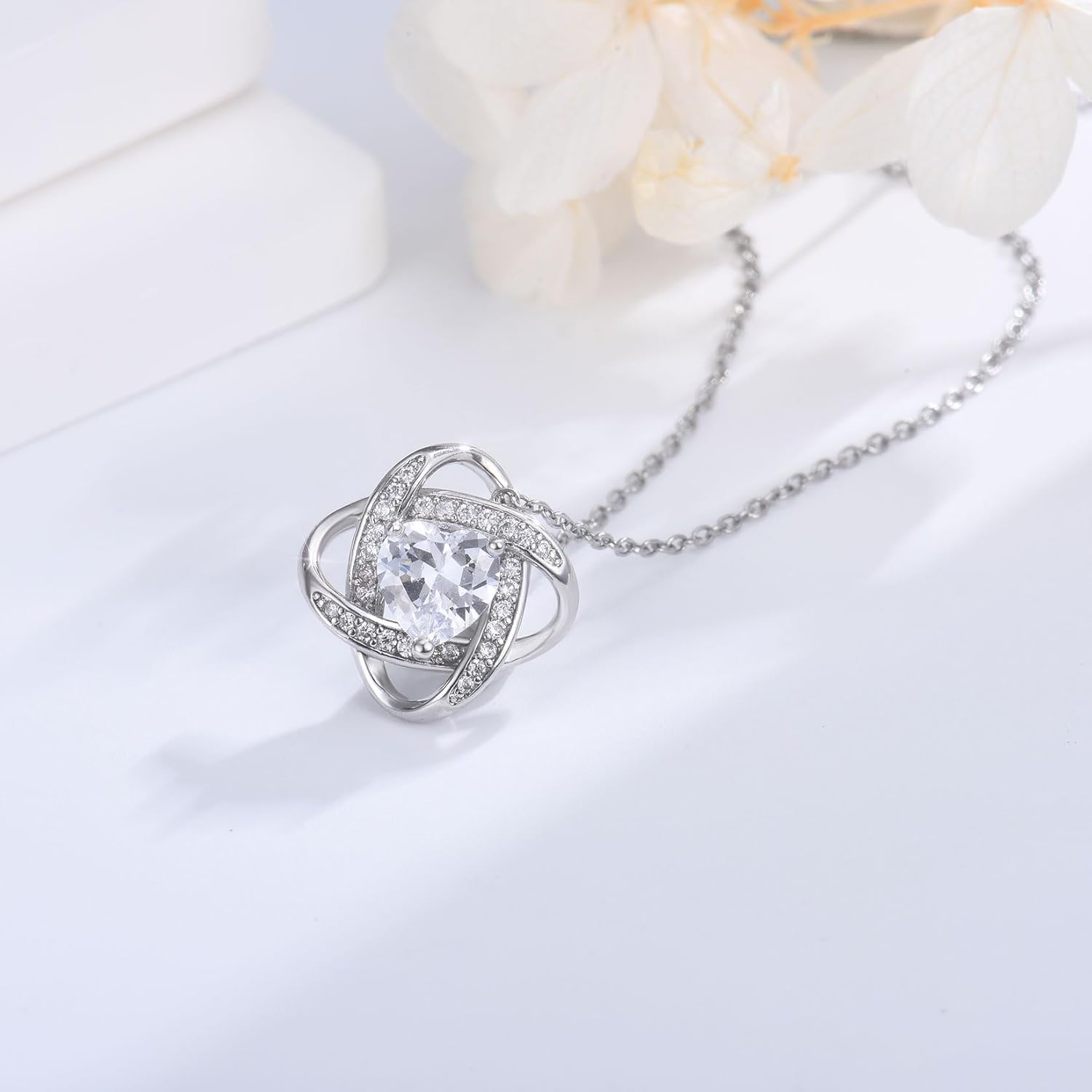 EPIRORA Sterling Silver Cubic Zirconia Love Knot Pendant Necklace for Women, Graduation Birthday Christmas Jewelry Gifts for Friends/Wife/Sister/Daughter/Mom - Image 6