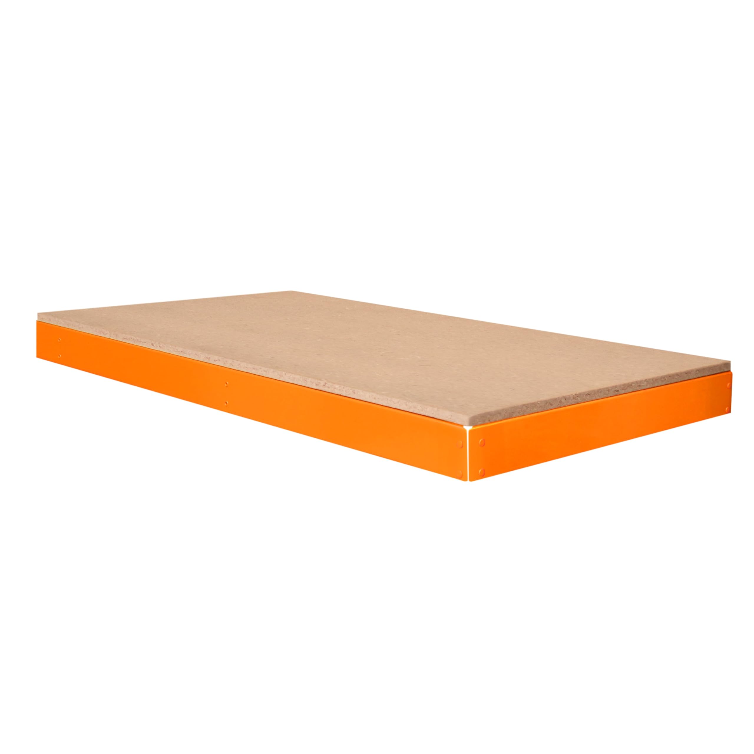 Monster Racking Orange Garage Workbench S-Rax Additional Shelf 120Cm X 60Cm Workstation Heavy Duty Steel Chipboard 300Kg Capacity Adjustable Layout Boltless Assembly Reinforced Support Bar Warehouse