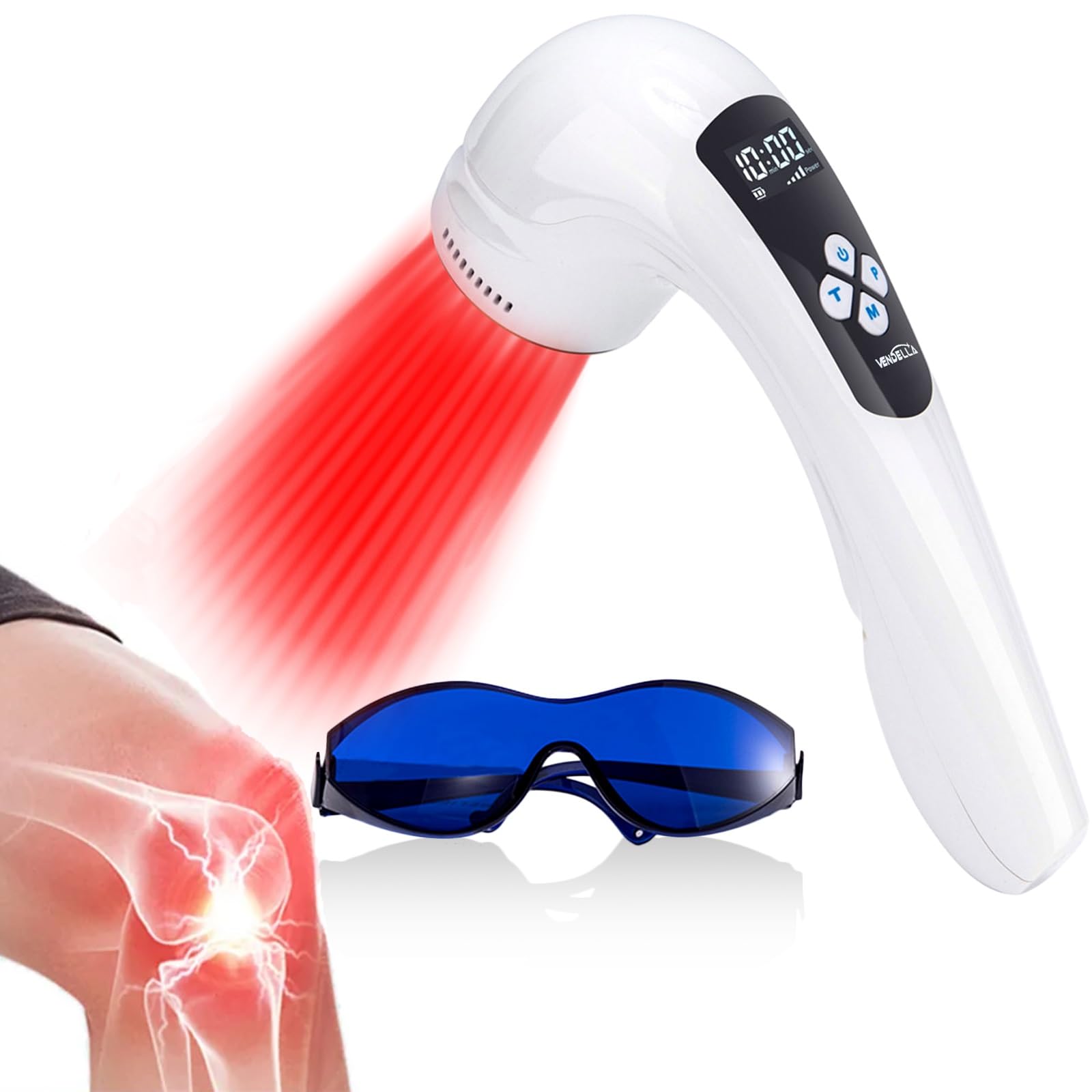 Dispositivo de terapia de luz roja, dispositivo de terapia de luz fría con pantalla LED para aliviar el dolor muscular, terapia de luz infrarroja portátil para humanos/mascotas (4 niveles + 3