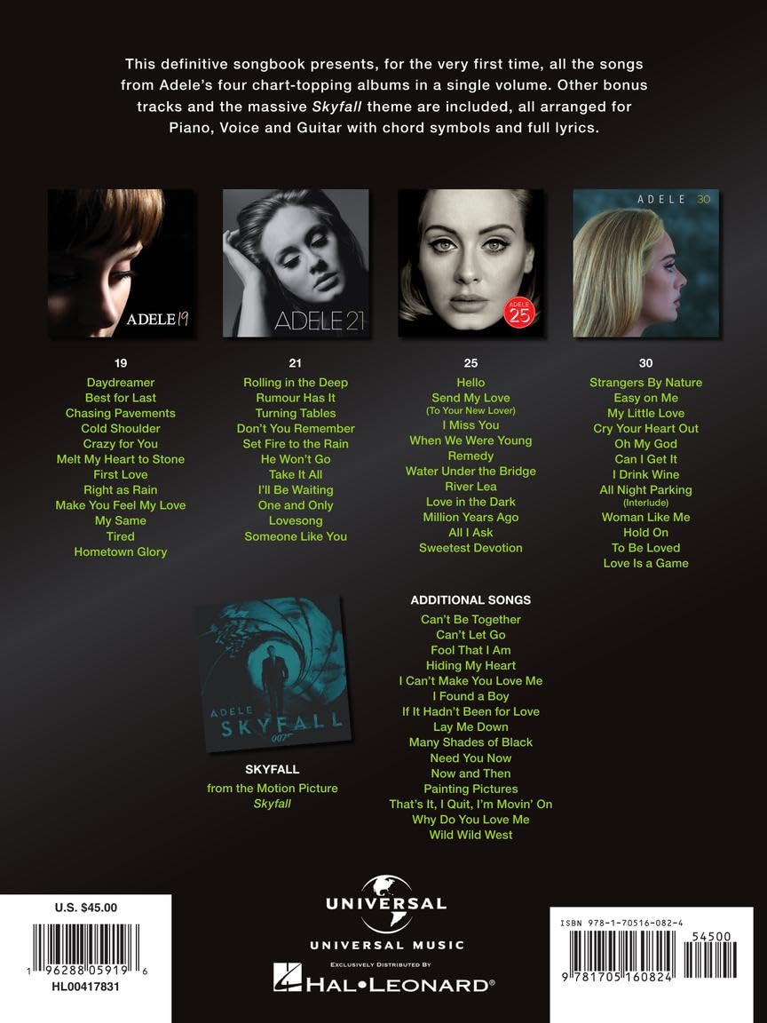 Adele - The Complete Collection | 62 Songs for Piano Voice and Guitar | Ultimate Sheet Music Songbook for Musicians and Singers | Includes Rolling in the Deep Someone Like You Skyfall and More      Paperback – March 1, 2022