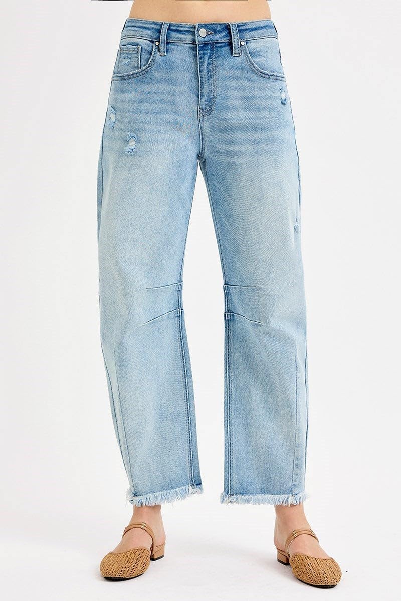 Risen Jeans - Slouchy Barrel Leg Distressed High Rise Jeans - (27" Inseam) - PGC21183 - Includes Official Tag