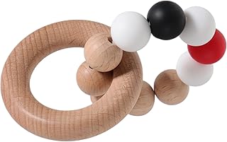 Toyvian 1Pc Mordedor Pulseira De Madeira Anel Pulseira Brinquedos De Madeira Crianças Brinquedo Mordedor De Madeira Anéis Mordedor Pulseira Faia Macaron Vermelho Brinquedos Do Bebê De