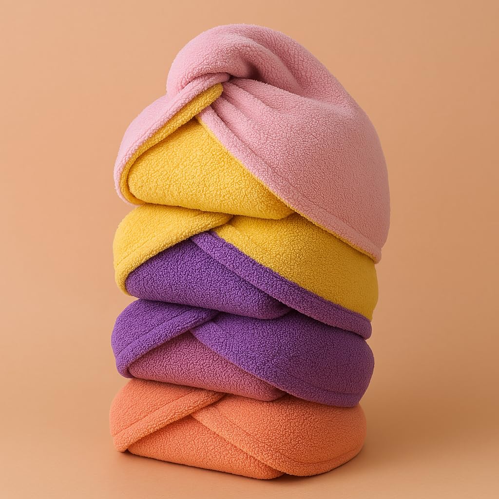Terryshop74 Asciugamano turbante per capelli, asciuga e raccoglie per capelli medio corti (Rosa, Medio)