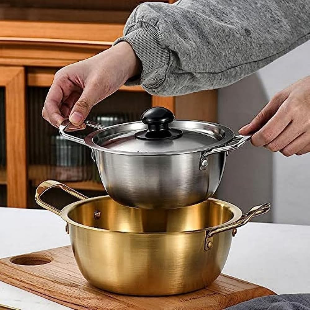 Zxylerステンレス鋼製 軽量両手鍋 鍋蓋付き 家庭用/業務用両対応 卓上
