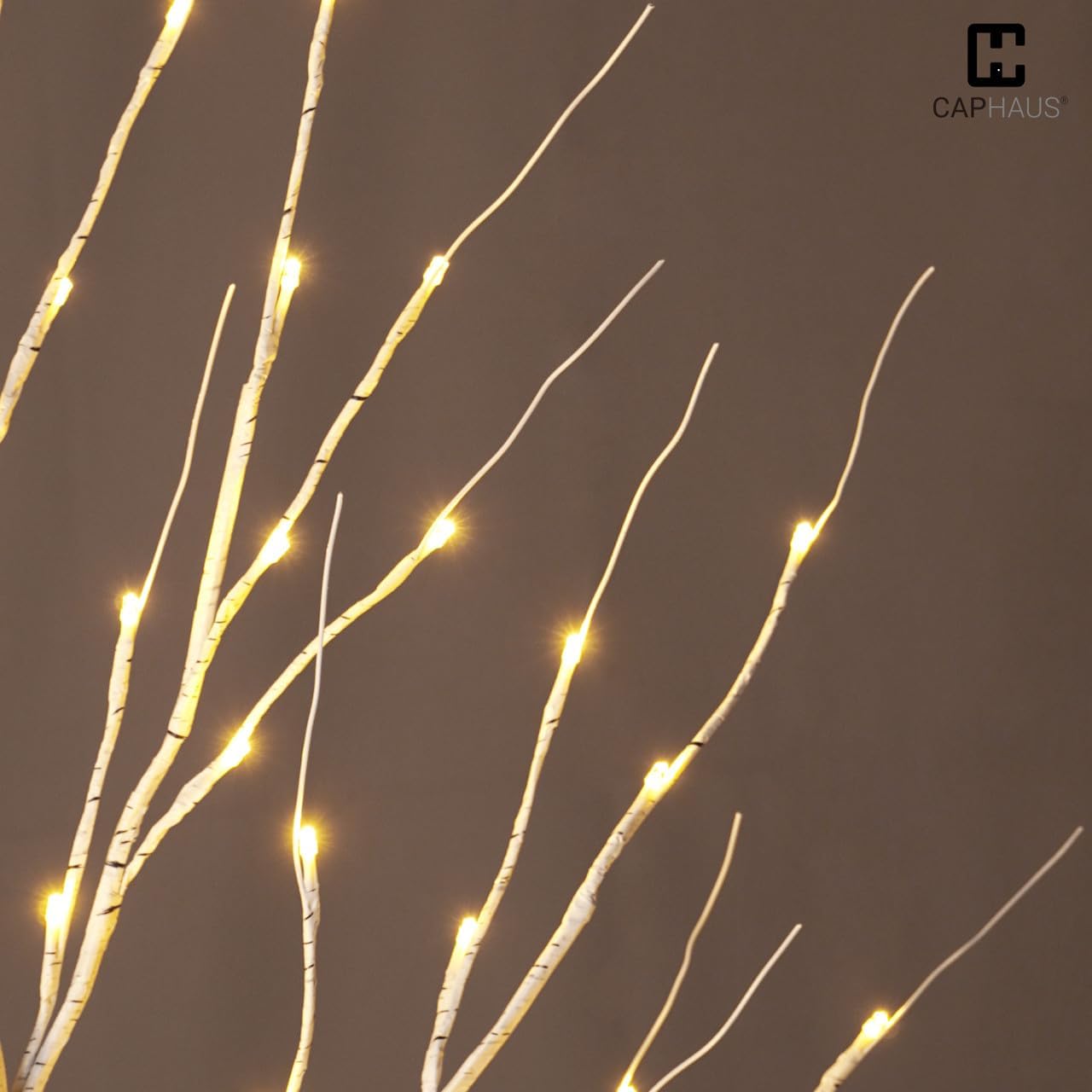 CAPHAUS 4/6/8 Feet, 48/72/ 96inch Set of 3 Full White Twinkling Birch Tree w/ 48/72/132 LED Lights, Full Artificial White Twig Tree w/Warm White Lights for Holiday, Party Decoration Indoor