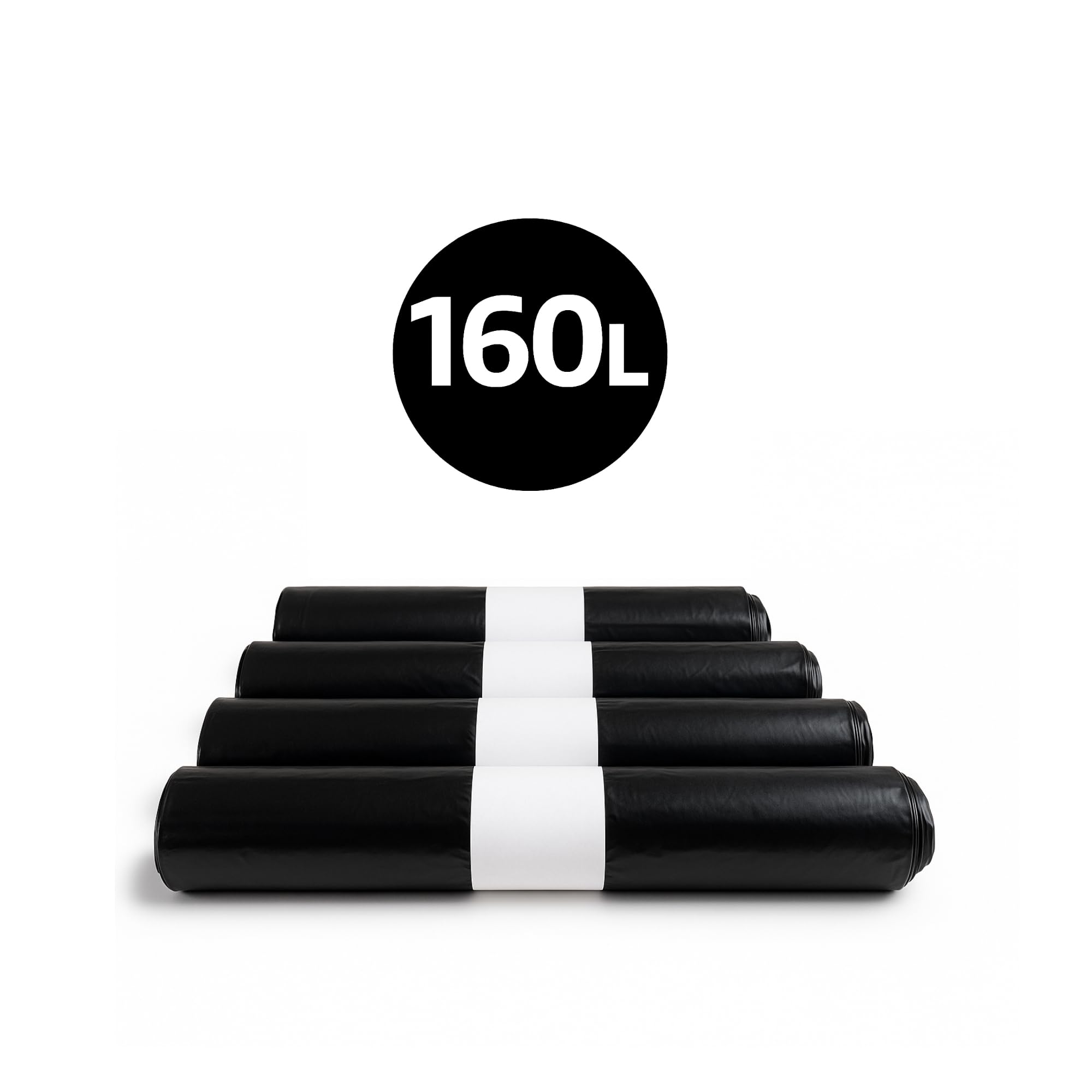 Bolsas de basura 160L negro x100 - Ultra Resistentes 55μ - Cocina, Oficinas, Uso diario, Cierre fácil (160L, 55μ)