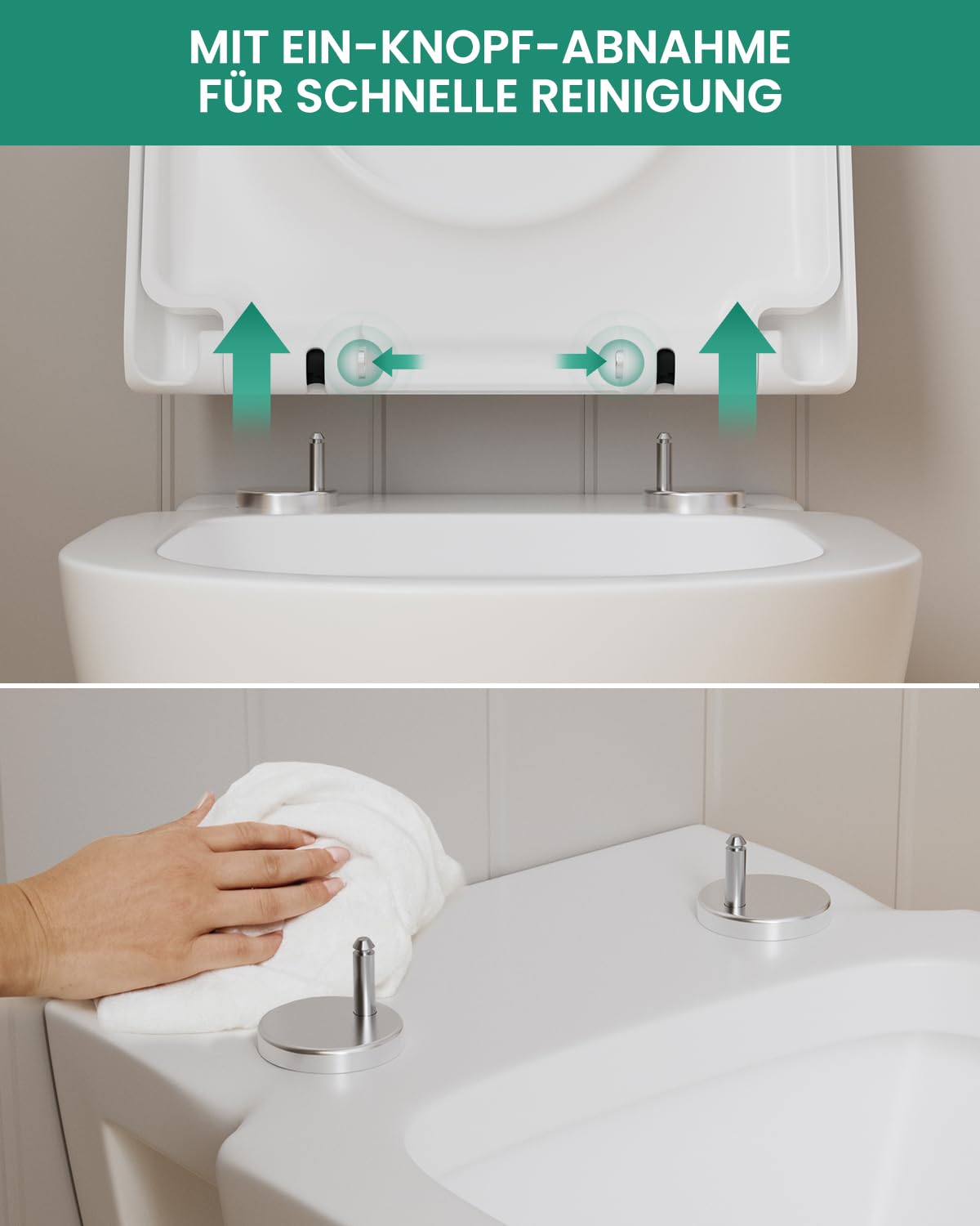 ANYCEE Toilettendeckel mit Absenkautomatik 46x36.5 CM, WC Sitz aus Duroplast, Klodeckel mit Antibakterielle, Toilettensitz D-Form, WC Deckel mit Quick-Release,Toilettenbrille universal, Klobrille Weiß