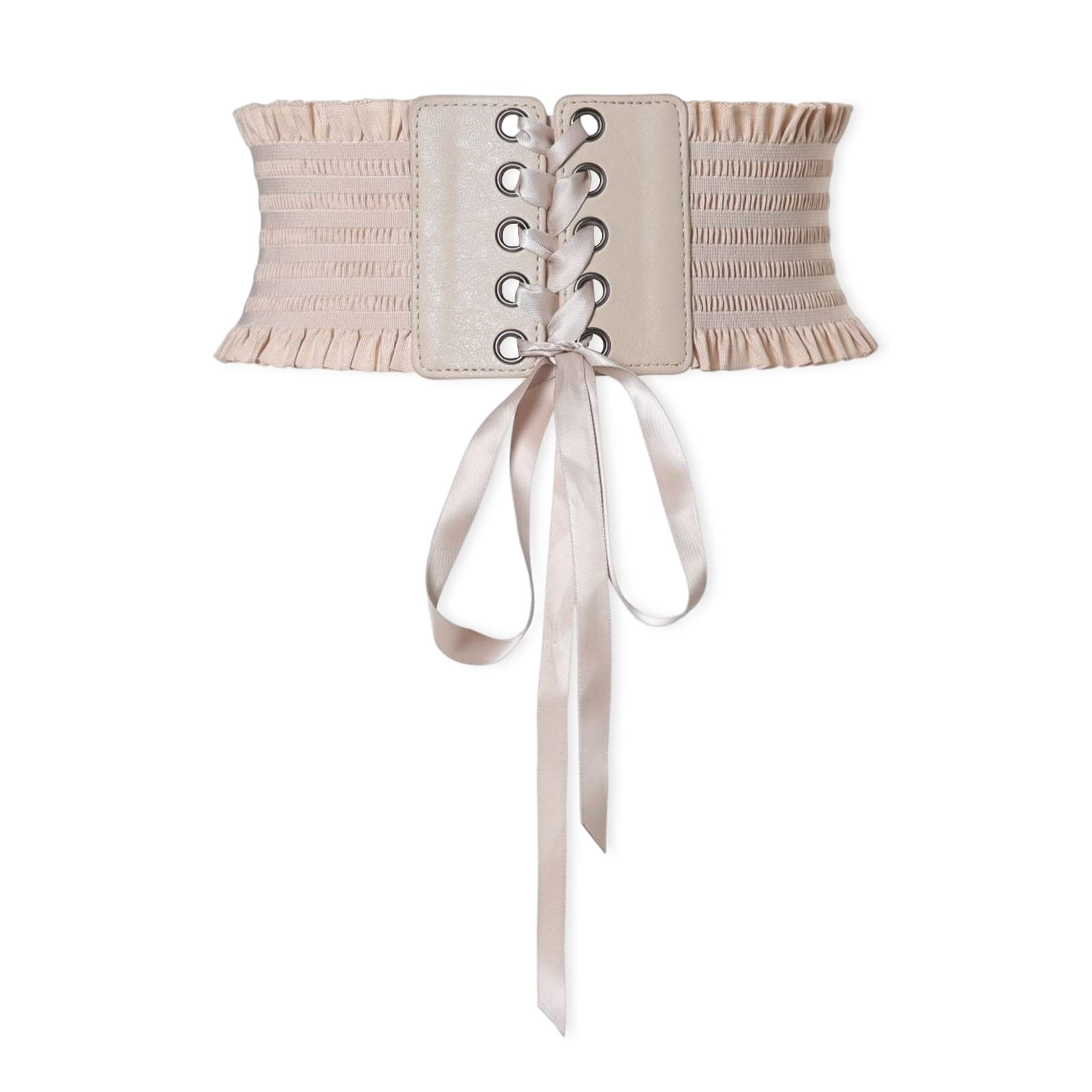 LumiSyne Women Lace-Up Corset Belt Wide Elastic Waist Belt Snap Buckle Design Fashion Ruffled Trim Stretchy Waistband Retro Cinch Belt For Dress Jumpsuit Overcoat