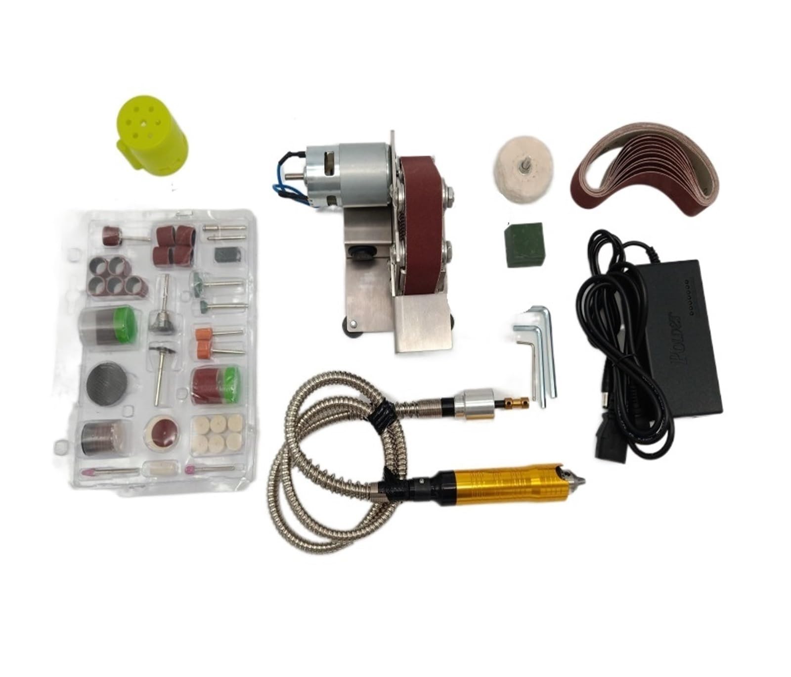 Polerka, szlifierka oscylacyjna, Mini elektryczna szlifierka taśmowa wielofunkcyjna szlifierka szlifierka taśmowa DIY szlifierka polerska ostrzarka do krawędzi do szlifowania, polerowania(B SET)