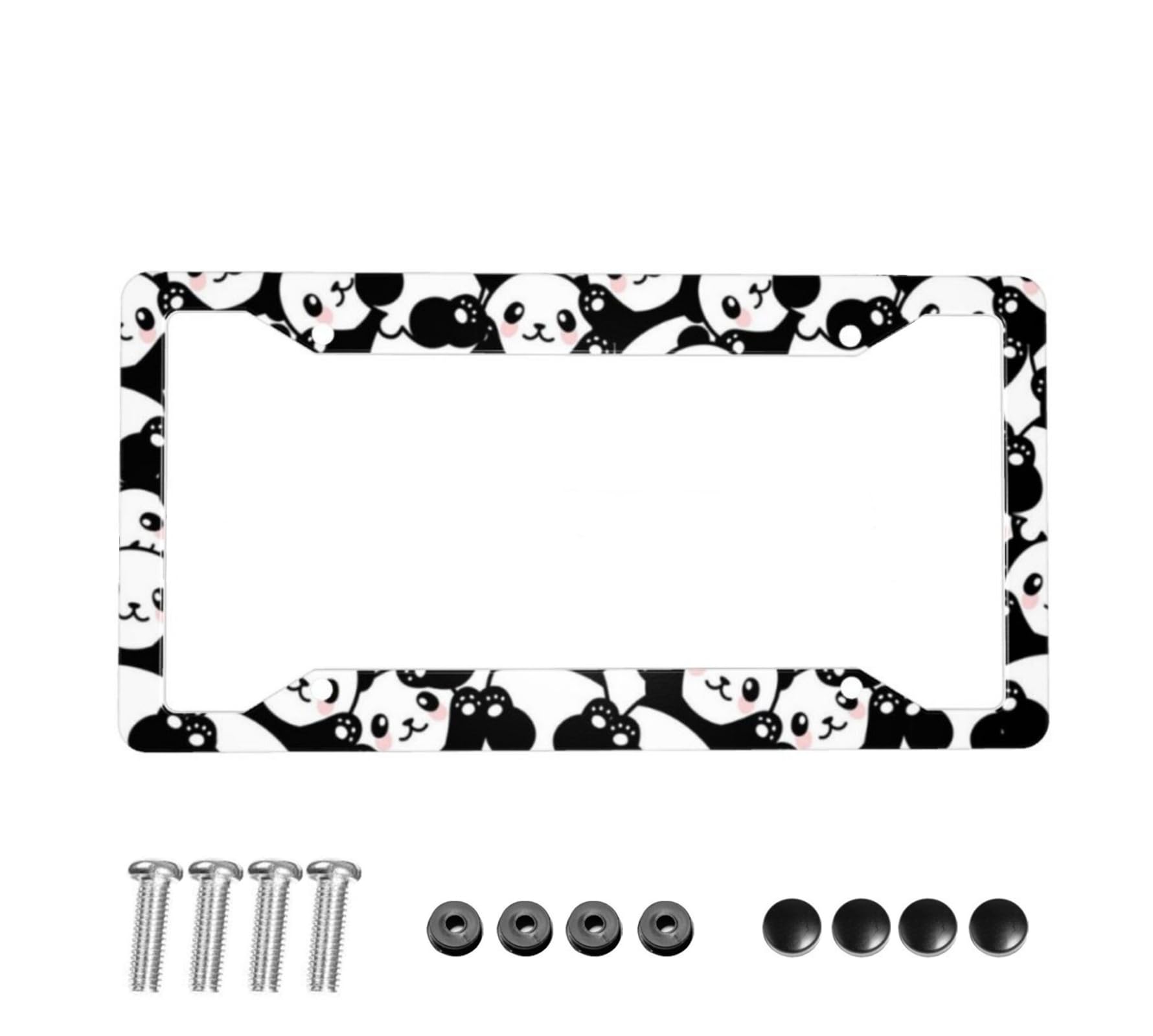 Smile Panda License Plate Frame - 1 Pcs Cute Panda License Plate Holder Lovely Animal Pattern Funny Happy License Plate Cover Car Accessories 4 Holes Novelty Auto Car Tag License Plate Frames