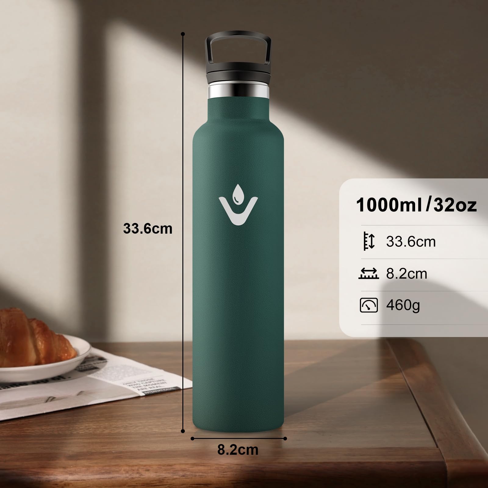 JAPORIA Borraccia Acciaio Inox 1L, Termos con Cannuccia, a prova di perdite, Riutilizzabile, senza BPA, Bottiglia per Uffici, Viaggio, Ciclismo