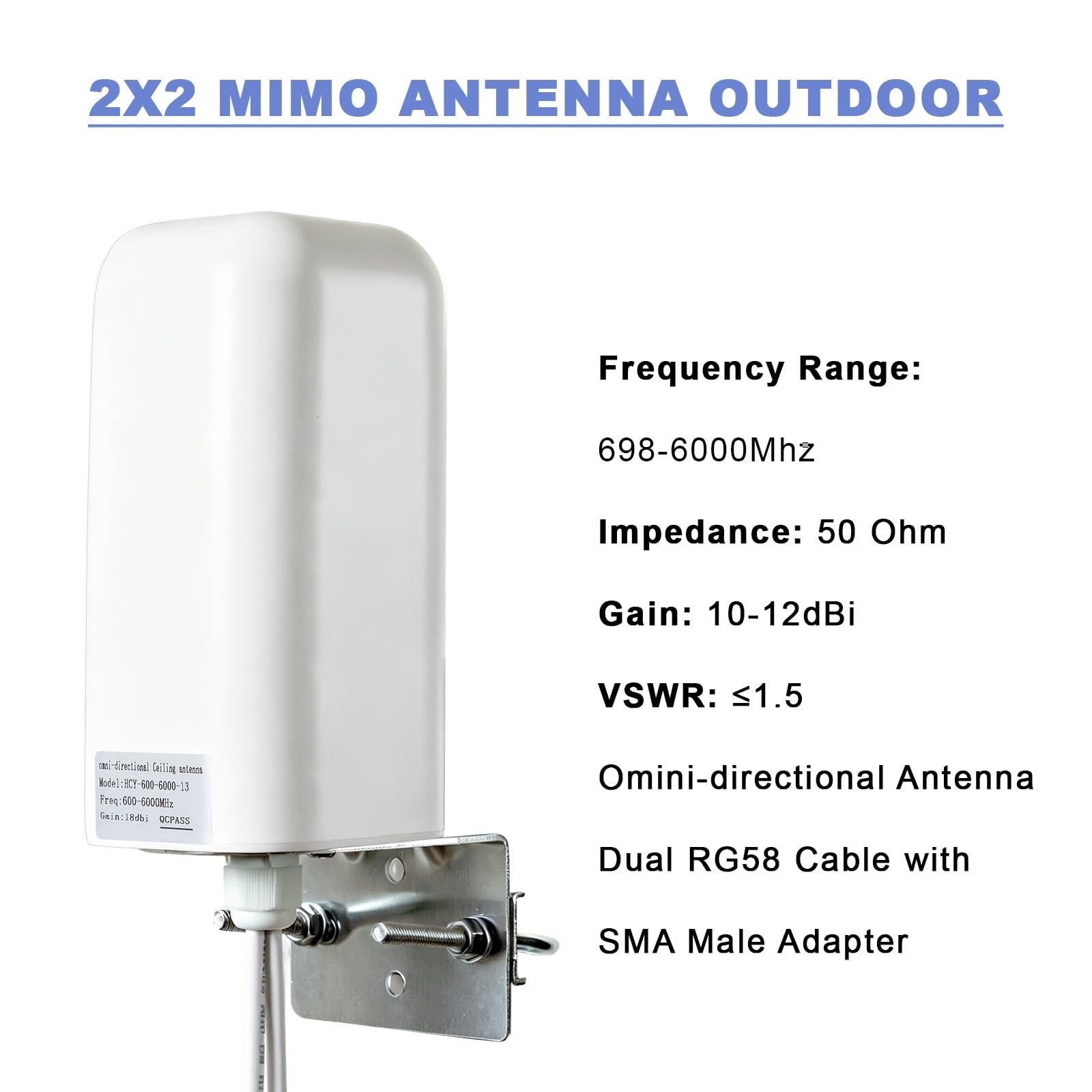 Antenna esterna 2x2 MIMO 5G/4G LTE ad alto guadagno 698-6000 MHz con due cavi RG58 adattatore maschio SMA + 2 adattatori SMA femmina TS9 per Netgear Nighthawk, router hotspot