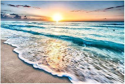 Plein Diamant Rond 5d Diy Diamant Peinture Coucher De Soleil Plage Broderie Point De Croix Couture Anniversaire Decoration 70x90cm Amazon Fr Cuisine Et Maison