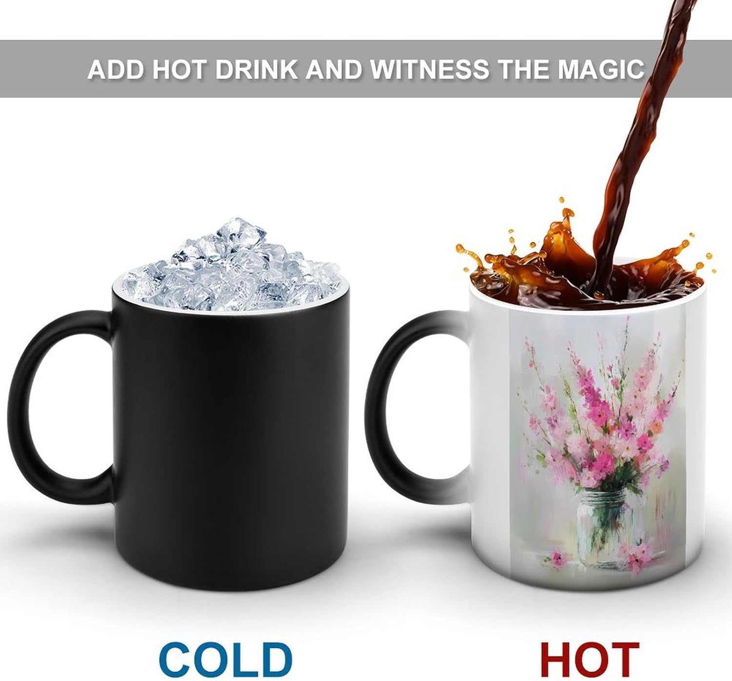 Flowers in Jars Painting Funny Color Changing Coffee Mug Ceramic Magic Cup Personalized Discoloration Tea Mugs