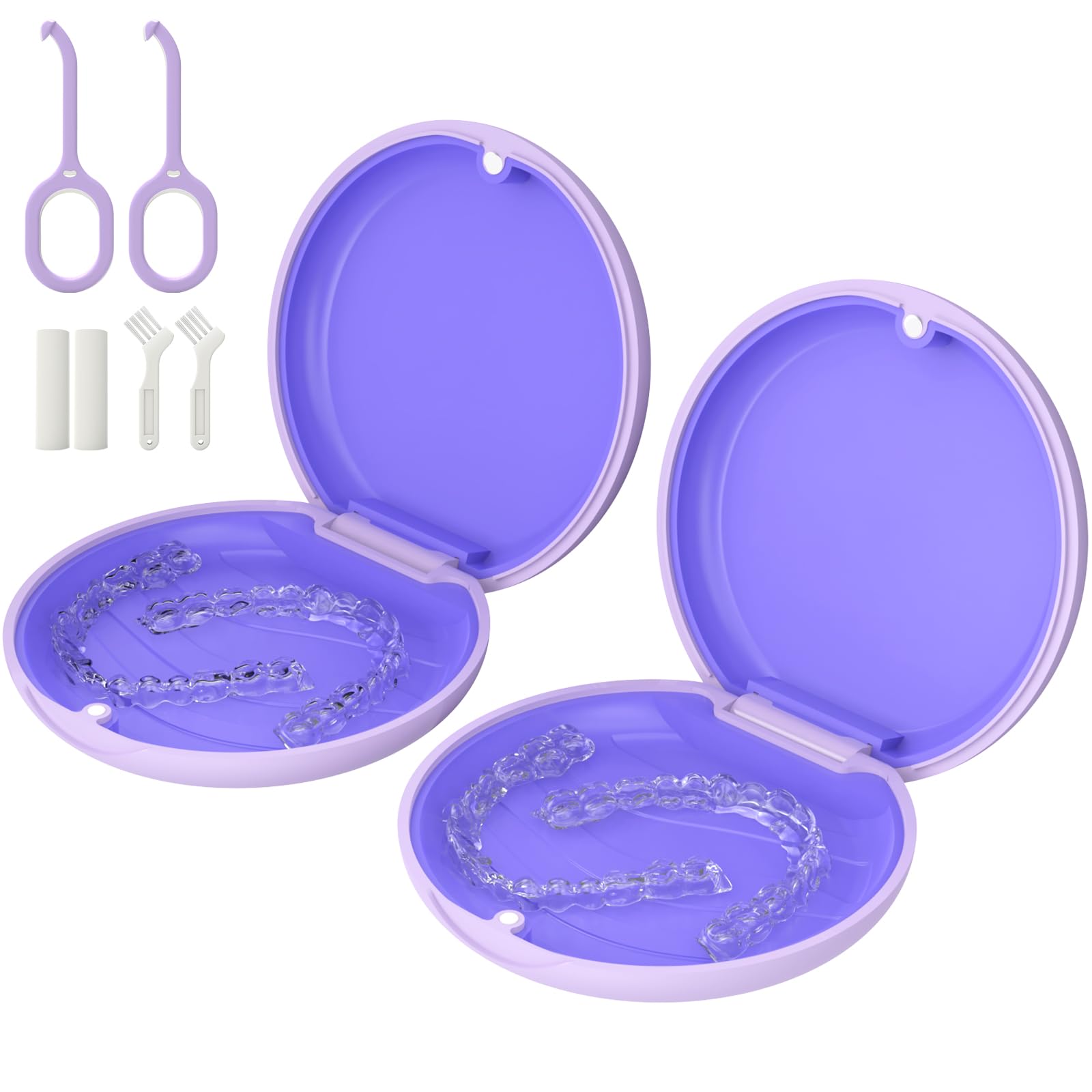 2 Pack Slim Aligner Case, Compatible with Invisalign, Cute Orthodontic Case with Removal Tool and Brush, Purple