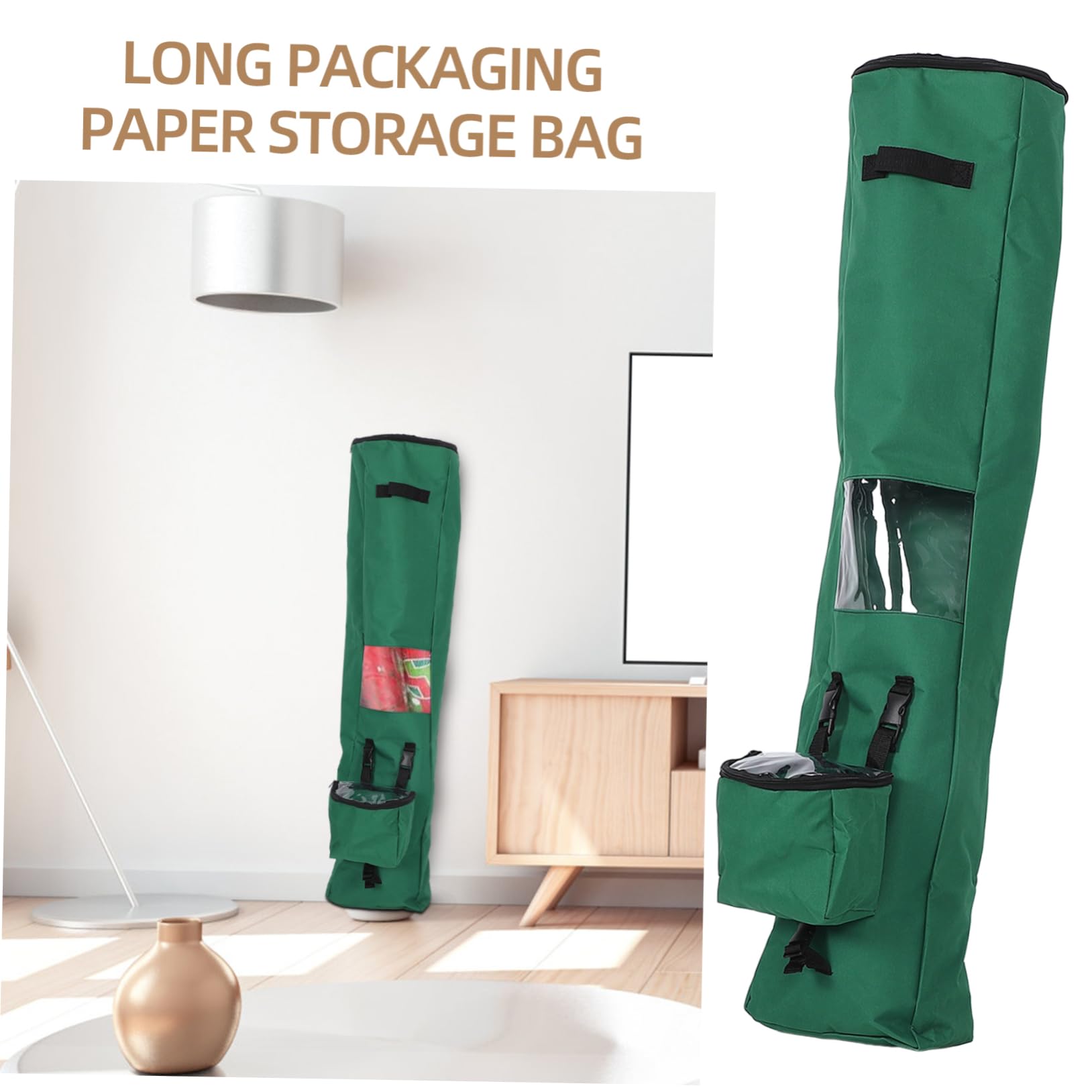 Hoement Langer Geschenkpapier Organizer aus Oxford Stoff Grün Wiederverwendbar Aufbewahrungsbeutel für Verpackungspartys und Weihnachten