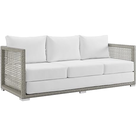 Aura Outdoor Furniture: Patio Wicker / Rattan Sofa in Luxurious Gray and White