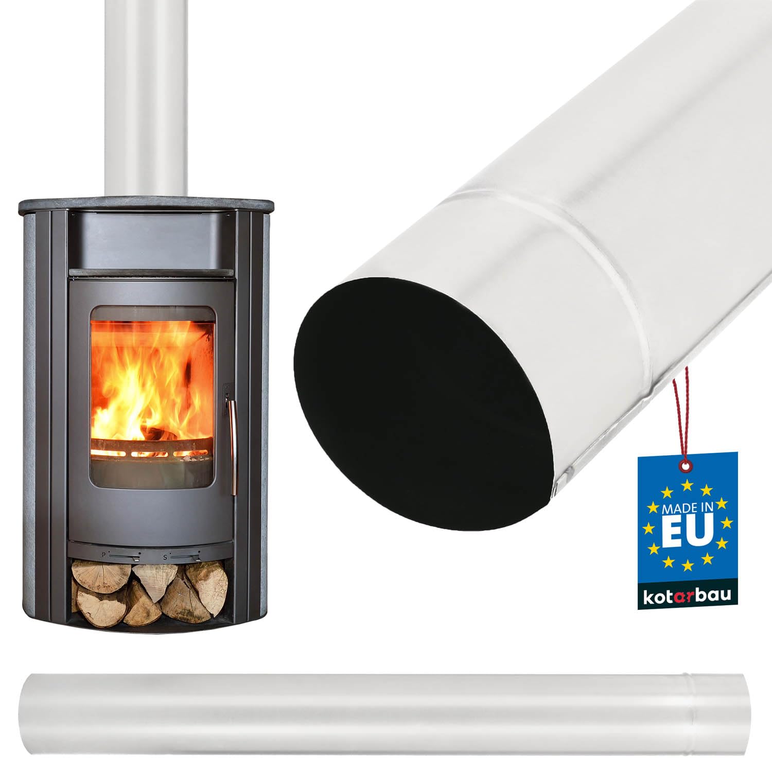 KOTARBAU® Chimney Pipe Pipe 1 m Diameter 150 mm Flue Pipe Made of Sheet Steel Silver Rustproof Exhaust Pipe for Fireplace Effective Combustion Gas Dissipation Chimney Chimney Chimney Pipe
