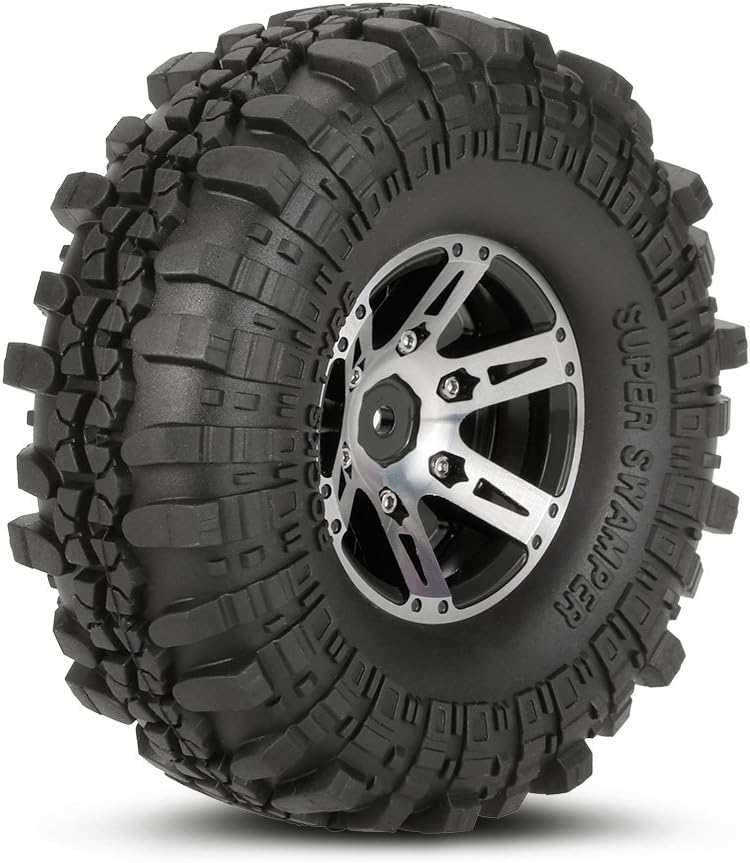 1.9" 110mm Rubber Tires and Alloy Beadlock Wheel Rims for 1/10 Scale RC Rock Crawler Car