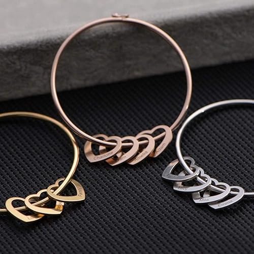 Miniatura 6 de MyNameNecklace Chelsea Bangle Bracelet with Heart Pendants - Sterling Silver or 18K Gold Plated - Up to 12 Names