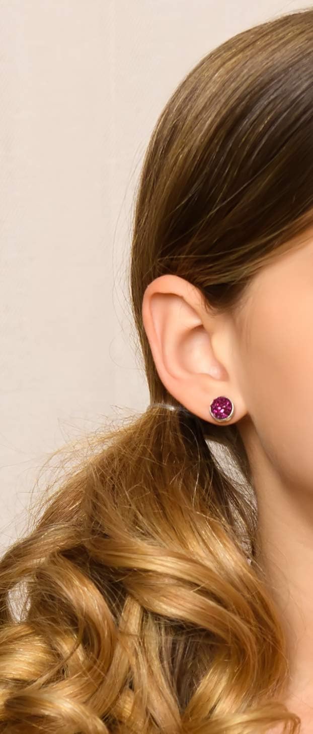 Silver-tone Maroon with Pink Glitter Faux Druzy Stone Stud Earrings (8mm) - Image 6
