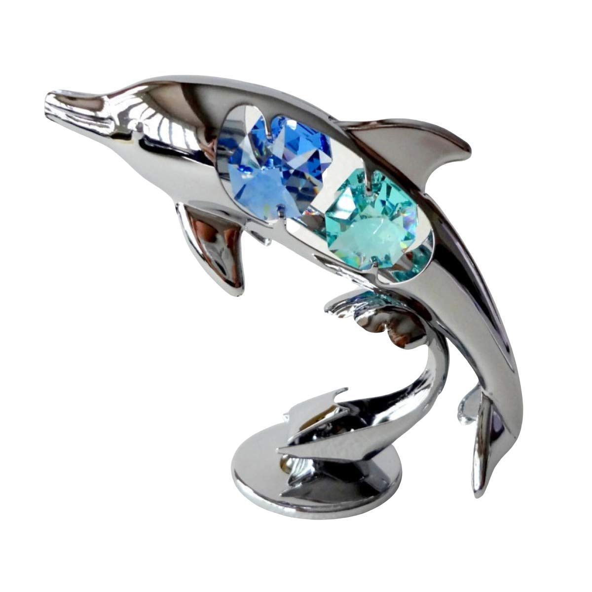 Crystocraft Blue And Green Dolphin Crystal Ornament With Swarovski Elements Gift Boxed Fish Blue Green Crystals Silver Chrome Plated Perfect Keepsake Collectors Gift Figurine
