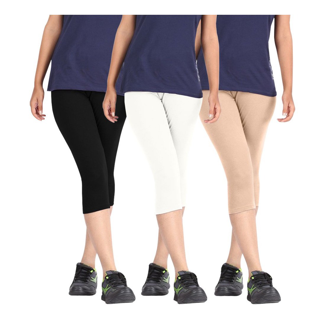 Cotton Stretch Capris Legging Combo Pack of 3 for Women/Girls/Ladies - Free Size-image-15