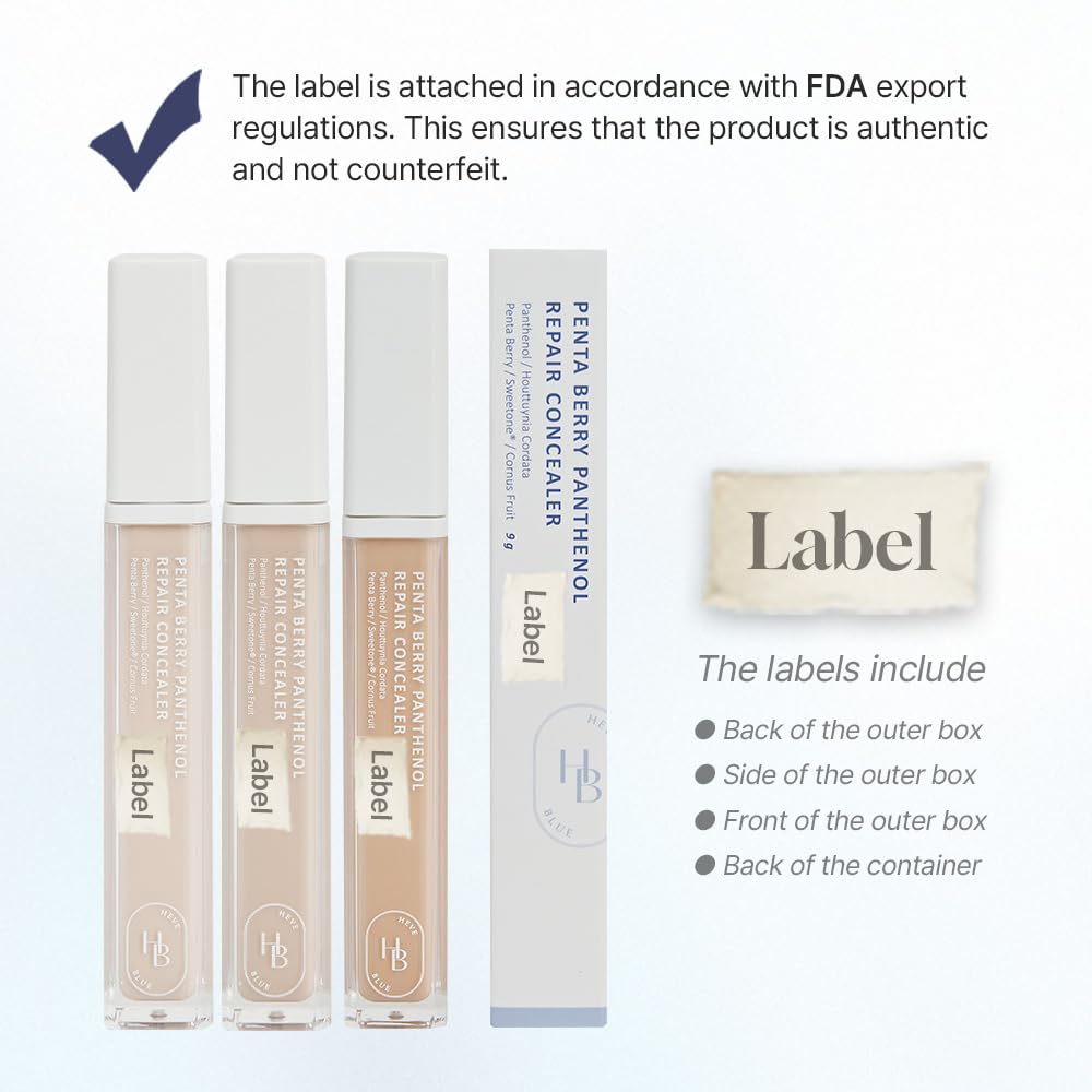 HEVEBLUE Penta Berry Panthenol Repair Concealer 17-21 VANILLA - Lightweight, Full Coverage Dark Circles, Acne&Blemishes, Vegan, Sensitive Skin, Korean Makeup, Non-clogging Pores