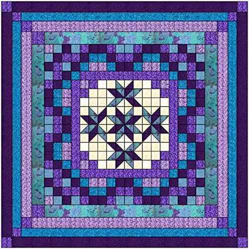 Matmav9ptch Easy Quilt Kit Nine Patch Star Lily/Purple/Aquas