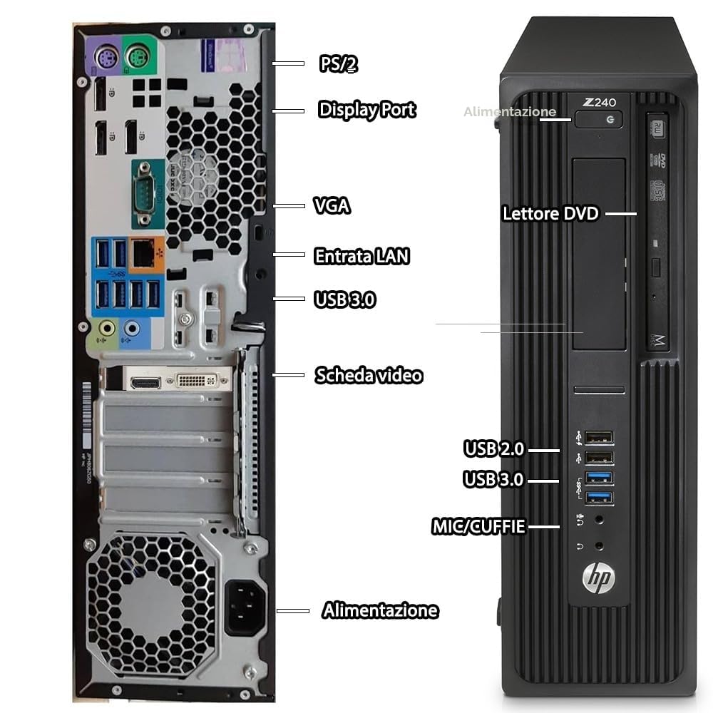 HP Workstation Z240 SFF PC Computer Desktop, Processore core i7-6700, Memoria Ram 32GB, Disco SSD 512, SCHEDA VIDEO NVIDIA k420 2GB, WIN 11 PRO + OFFICE 365