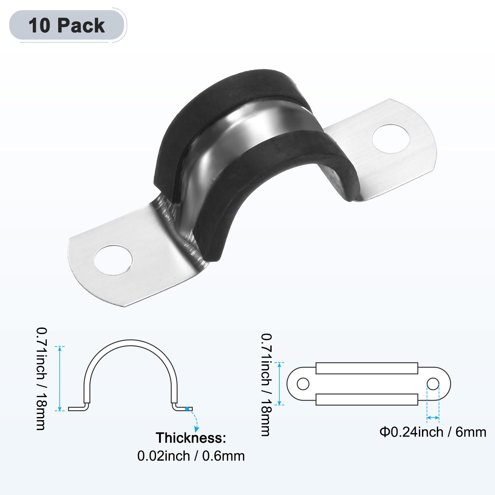 M METERXITY 10-Pack Cable Clamps, 23/32 Inch/ 18 mm 304 Stainless Steel Rubber Cushioned Insulated Cable Clamp U Shape Metal Holder for Tube/Wire/Pipe/Loop Installation - Image 3