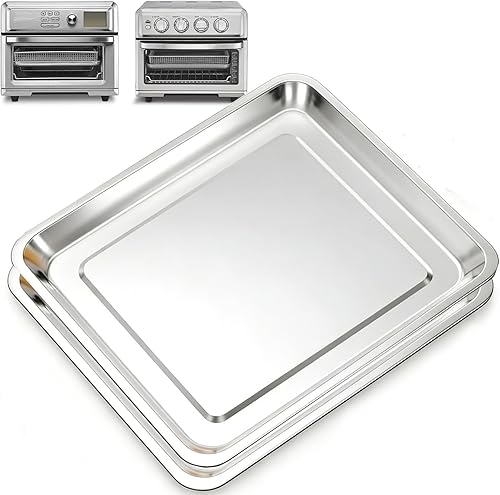 Juego de 2 bandejas para hornear de acero inoxidable, bandeja de repuesto de sartén de aire de 12.4 x 11 pulgadas para freidora de aire Cuisinart